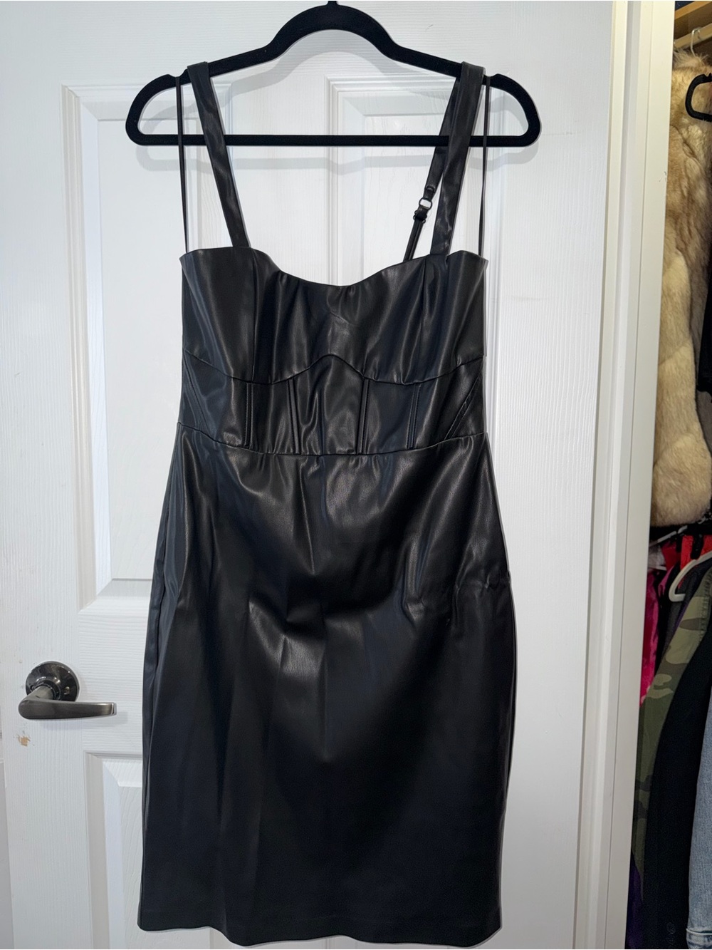 Guess Black Faux Leather Sleeveless Dress